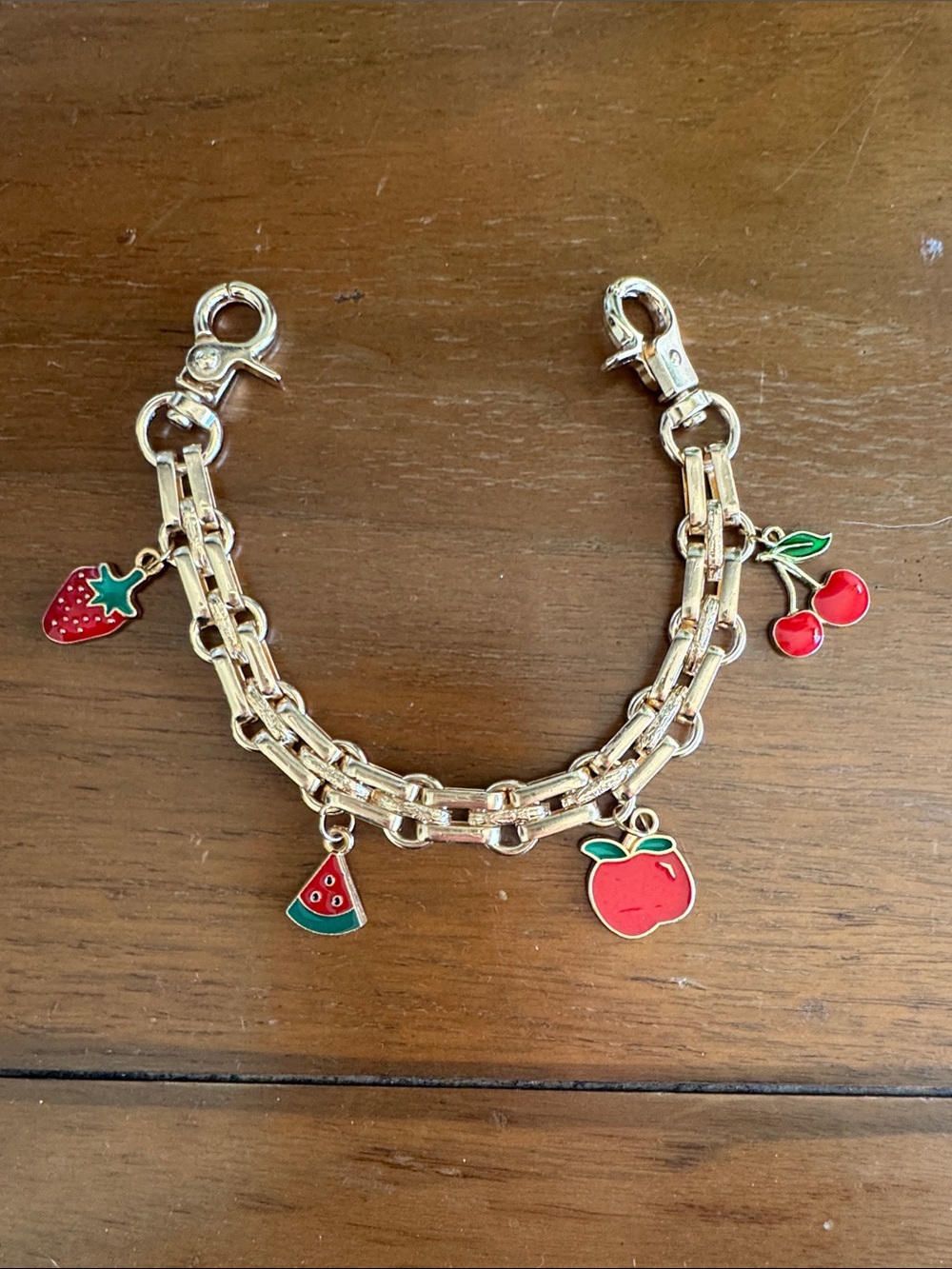 Gold Tone Fruit bag chain - Red Enamel Charms